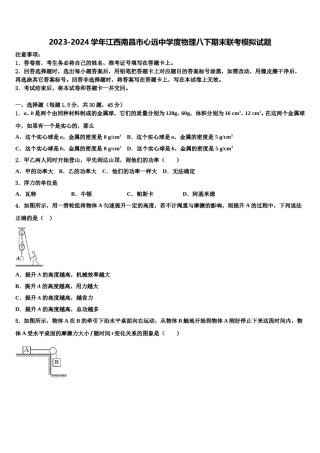 2023-2024学年江西南昌市心远中学度物理八下期末联考模拟试题含解析.doc