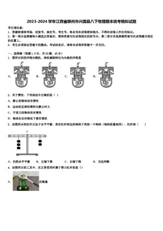 2023-2024学年江西省赣州市兴国县八下物理期末统考模拟试题含解析.doc