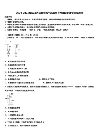 2023-2024学年江西省赣州市宁都县八下物理期末联考模拟试题含解析.doc