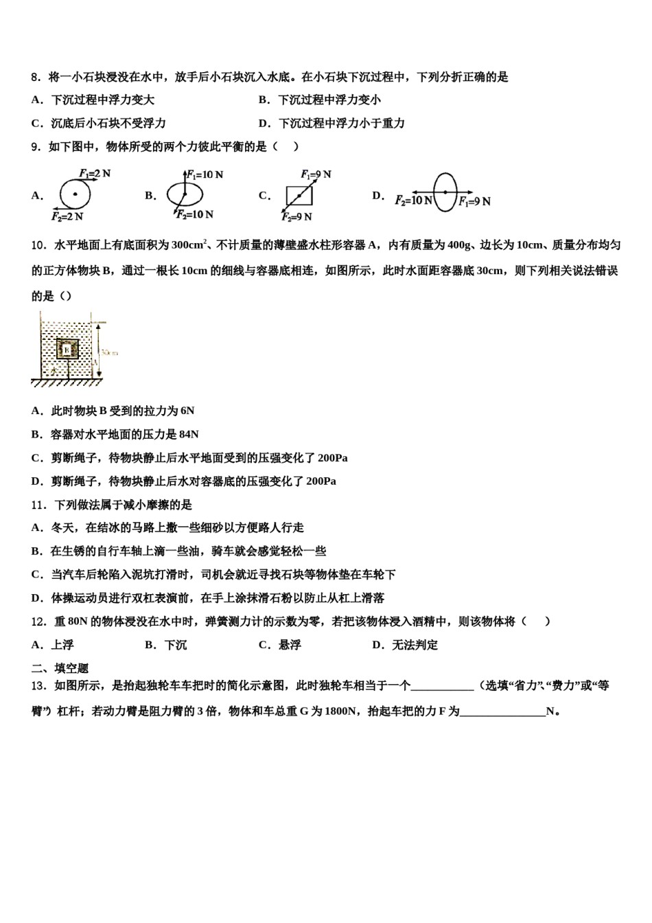 2023-2024学年河北省保定市博野县八下物理期末统考试题含解析.doc_第3页