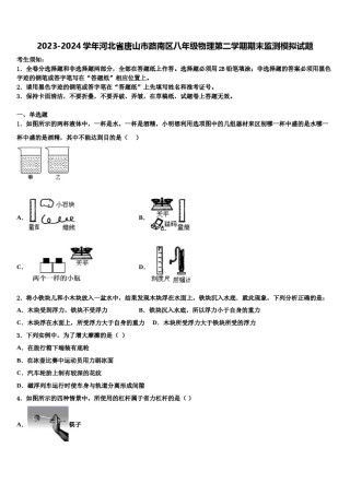 2023-2024学年河北省唐山市路南区八年级物理第二学期期末监测模拟试题含解析.doc