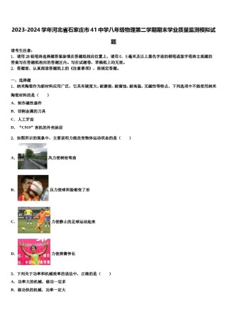 2023-2024学年河北省石家庄市41中学八年级物理第二学期期末学业质量监测模拟试题含解析.doc