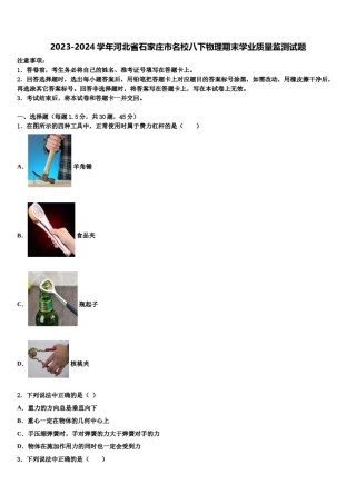 2023-2024学年河北省石家庄市名校八下物理期末学业质量监测试题含解析.doc