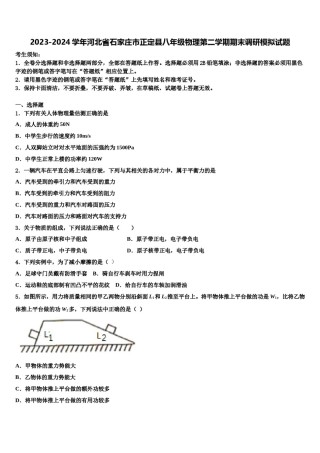 2023-2024学年河北省石家庄市正定县八年级物理第二学期期末调研模拟试题含解析.doc