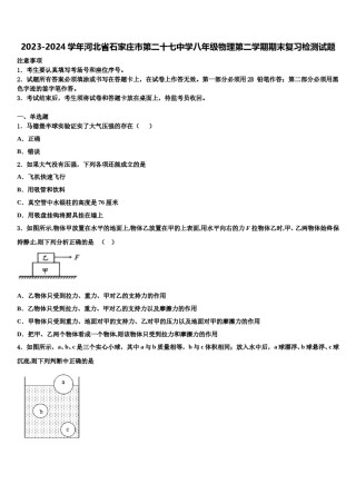 2023-2024学年河北省石家庄市第二十七中学八年级物理第二学期期末复习检测试题含解析.doc