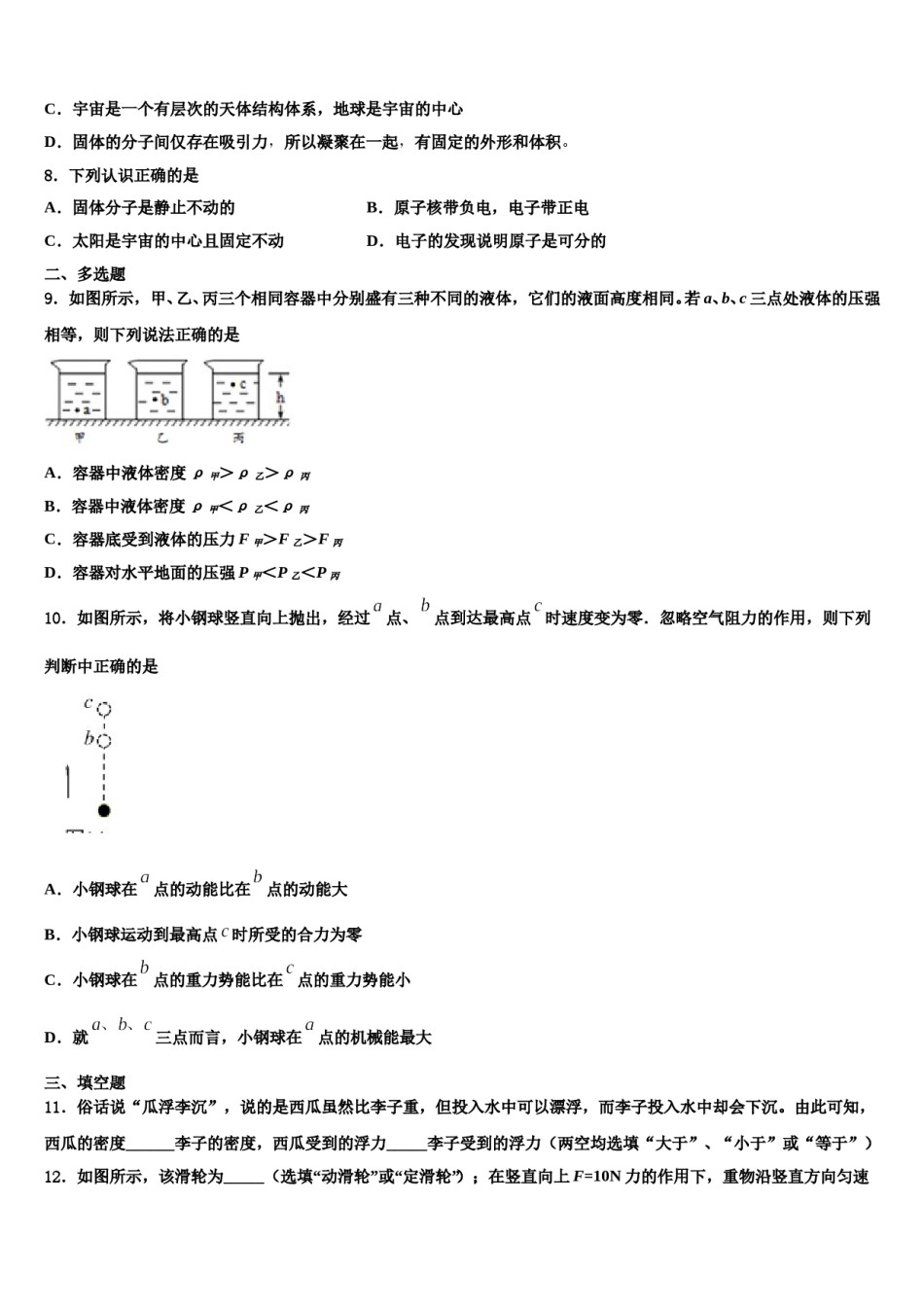 2023-2024学年河北省石家庄市长安区第二十二中学物理八下期末质量跟踪监视模拟试题含解析.doc_第3页