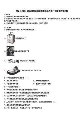 2023-2024学年河南省信阳市潢川县物理八下期末统考试题含解析.doc