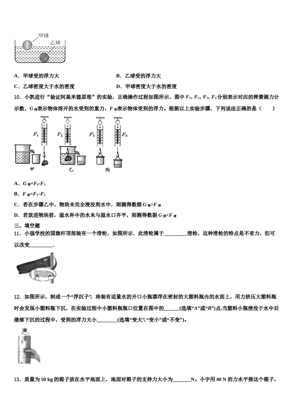 2023-2024学年河南省周口西华县联考物理八下期末质量跟踪监视试题含解析.doc_第3页