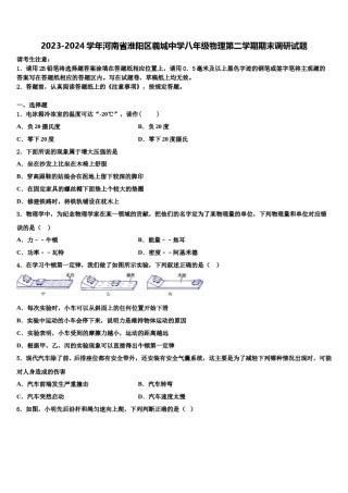 2023-2024学年河南省淮阳区羲城中学八年级物理第二学期期末调研试题含解析.doc