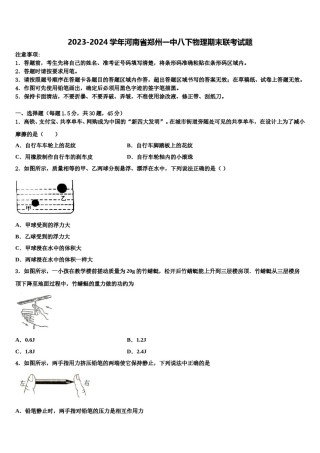 2023-2024学年河南省郑州一中八下物理期末联考试题含解析.doc