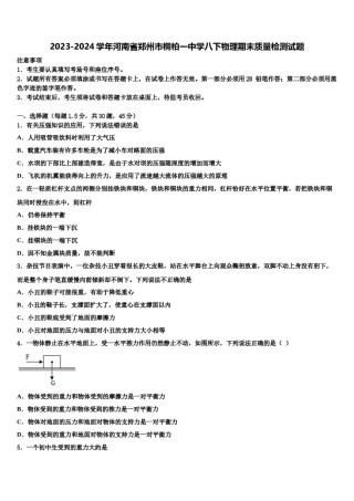 2023-2024学年河南省郑州市桐柏一中学八下物理期末质量检测试题含解析.doc