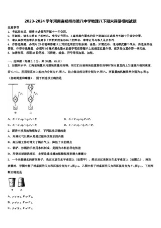 2023-2024学年河南省郑州市第八中学物理八下期末调研模拟试题含解析.doc