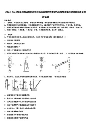 2023-2024学年河南省郑州市郑东新区美秀初级中学八年级物理第二学期期末质量检测试题含解析.doc