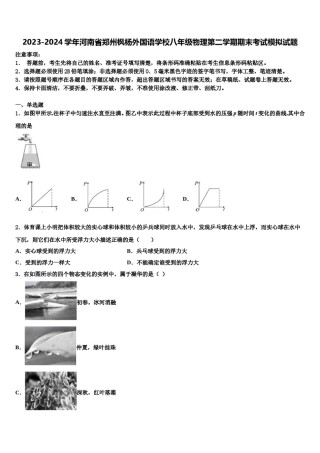 2023-2024学年河南省郑州枫杨外国语学校八年级物理第二学期期末考试模拟试题含解析.doc