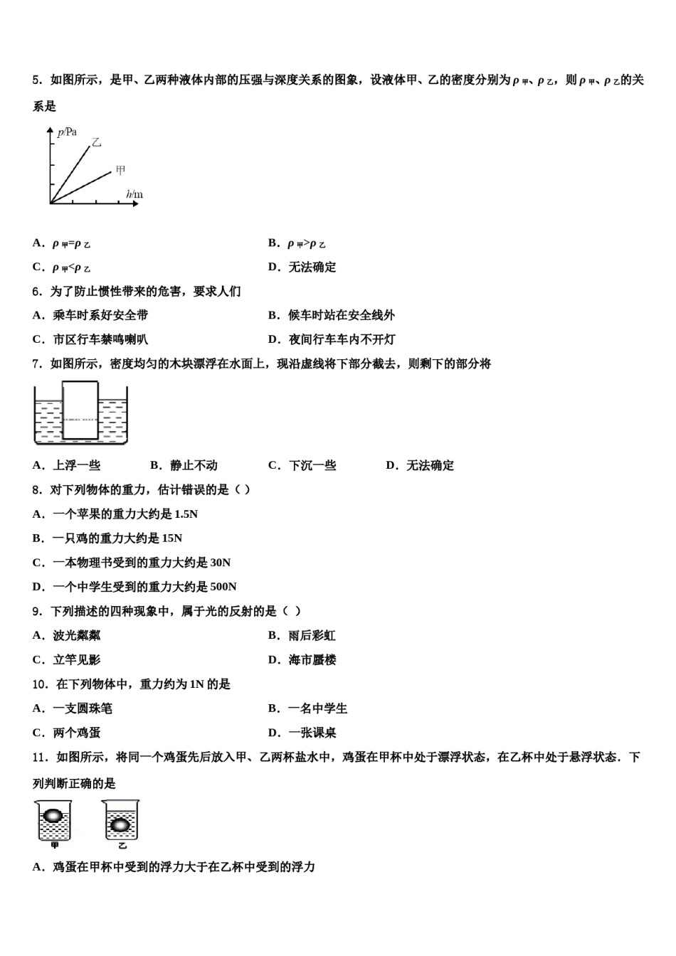 2023-2024学年河南省驻马店市新蔡县物理八下期末经典模拟试题含解析.doc_第2页