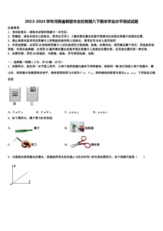 2023-2024学年河南省鹤壁市名校物理八下期末学业水平测试试题含解析.doc