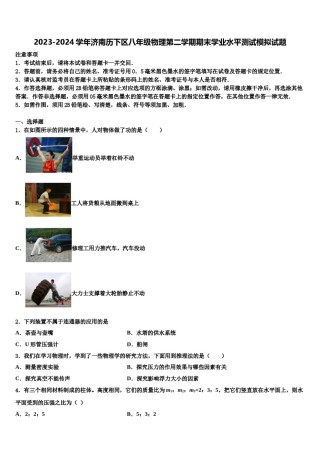 2023-2024学年济南历下区八年级物理第二学期期末学业水平测试模拟试题含解析.doc
