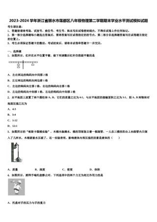 2023-2024学年浙江省丽水市莲都区八年级物理第二学期期末学业水平测试模拟试题含解析.doc