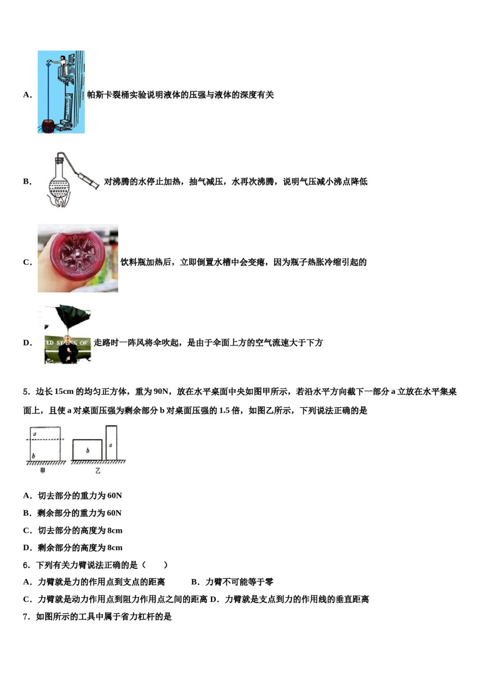 2023-2024学年浙江省嘉兴市嘉善县物理八下期末考试试题含解析.doc_第2页