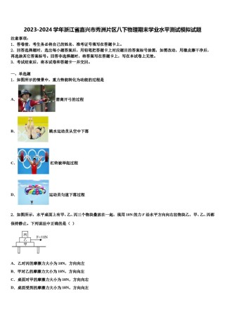 2023-2024学年浙江省嘉兴市秀洲片区八下物理期末学业水平测试模拟试题含解析.doc