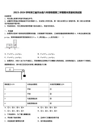 2023-2024学年浙江省天台县八年级物理第二学期期末质量检测试题含解析.doc