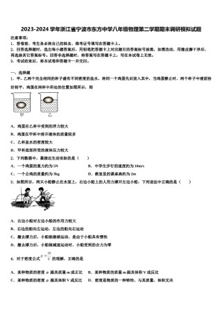 2023-2024学年浙江省宁波市东方中学八年级物理第二学期期末调研模拟试题含解析.doc