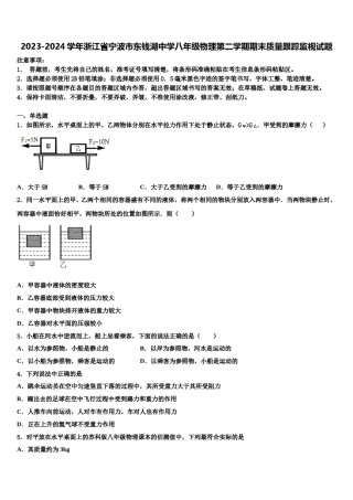 2023-2024学年浙江省宁波市东钱湖中学八年级物理第二学期期末质量跟踪监视试题含解析.doc