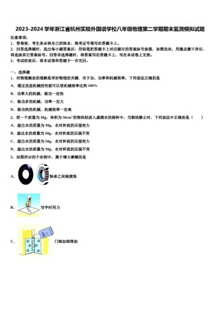 2023-2024学年浙江省杭州实验外国语学校八年级物理第二学期期末监测模拟试题含解析.doc