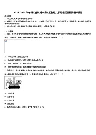 2023-2024学年浙江省杭州市余杭区物理八下期末质量检测模拟试题含解析.doc