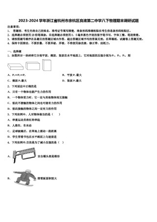 2023-2024学年浙江省杭州市余杭区良渚第二中学八下物理期末调研试题含解析.doc