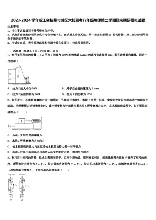 2023-2024学年浙江省杭州市城区六校联考八年级物理第二学期期末调研模拟试题含解析.doc