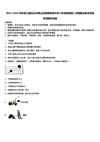 2023-2024学年浙江省杭州市萧山区朝晖初级中学八年级物理第二学期期末教学质量检测模拟试题含解析.doc