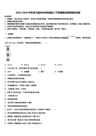 2023-2024学年浙江省杭州市西湖区八下物理期末调研模拟试题含解析.doc