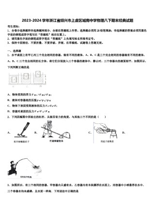 2023-2024学年浙江省绍兴市上虞区城南中学物理八下期末经典试题含解析.doc