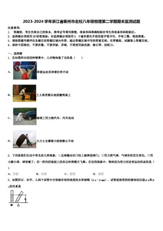 2023-2024学年浙江省衢州市名校八年级物理第二学期期末监测试题含解析.doc
