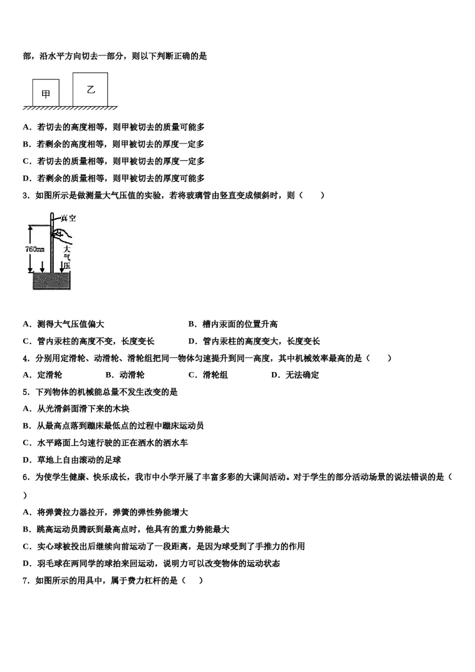 2023-2024学年浙江省金华兰溪市实验中学八下物理期末质量检测模拟试题含解析.doc_第2页