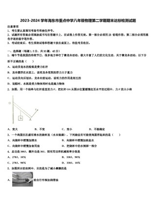 2023-2024学年海东市重点中学八年级物理第二学期期末达标检测试题含解析.doc