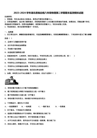 2023-2024学年湖北恩施白杨八年级物理第二学期期末监测模拟试题含解析.doc