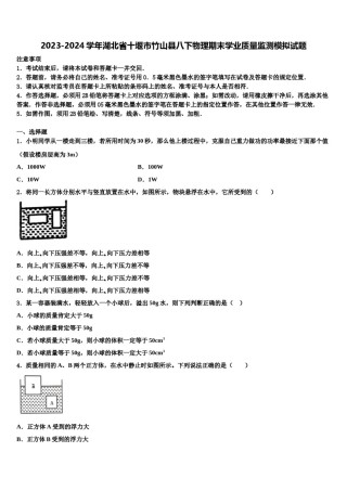 2023-2024学年湖北省十堰市竹山县八下物理期末学业质量监测模拟试题含解析.doc