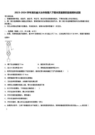 2023-2024学年湖北省大冶市物理八下期末质量跟踪监视模拟试题含解析.doc