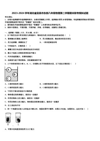 2023-2024学年湖北省宜昌市东部八年级物理第二学期期末联考模拟试题含解析.doc
