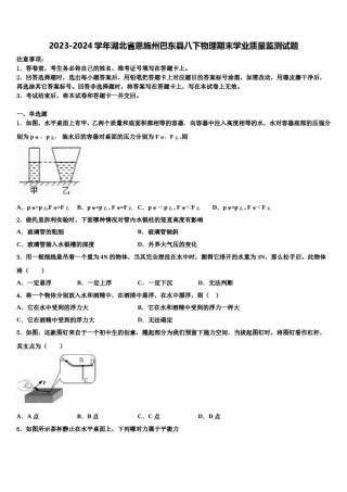 2023-2024学年湖北省恩施州巴东县八下物理期末学业质量监测试题含解析.doc
