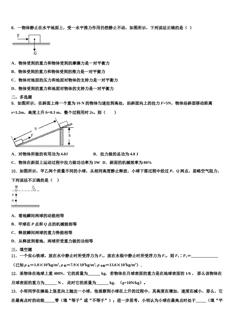 2023-2024学年湖北省枣阳五中学物理八下期末联考试题含解析.doc_第3页