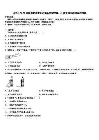 2023-2024学年湖北省枣阳市第五中学物理八下期末学业质量监测试题含解析.doc