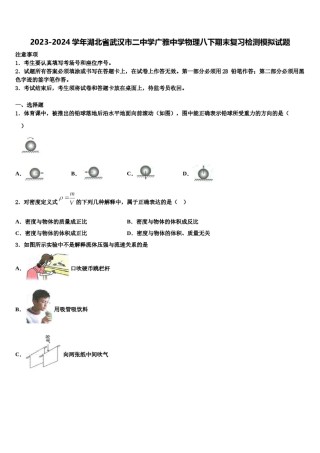 2023-2024学年湖北省武汉市二中学广雅中学物理八下期末复习检测模拟试题含解析.doc