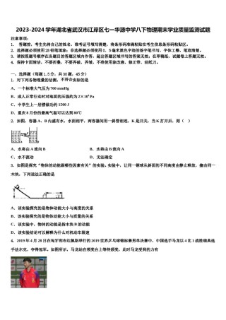 2023-2024学年湖北省武汉市江岸区七一华源中学八下物理期末学业质量监测试题含解析.doc