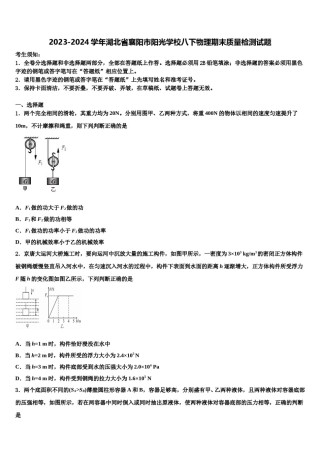 2023-2024学年湖北省襄阳市阳光学校八下物理期末质量检测试题含解析.doc