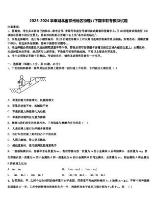 2023-2024学年湖北省鄂州地区物理八下期末联考模拟试题含解析.doc