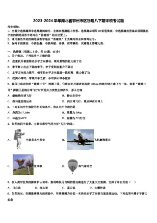 2023-2024学年湖北省鄂州市区物理八下期末统考试题含解析.doc