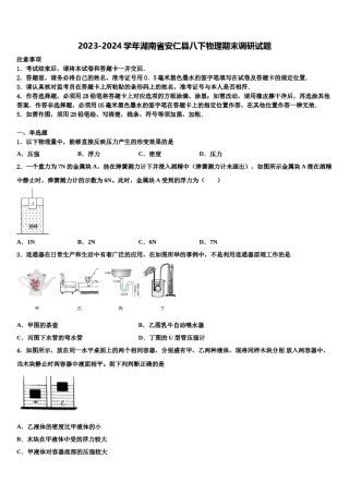 2023-2024学年湖南省安仁县八下物理期末调研试题含解析.doc